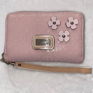 Guess Pink Zip Around Wallet Wristlet